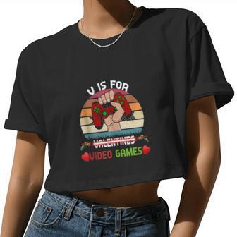 V Is For Video Games Valentines Day Gamer For Girls Women Cropped T-shirt - Monsterry AU