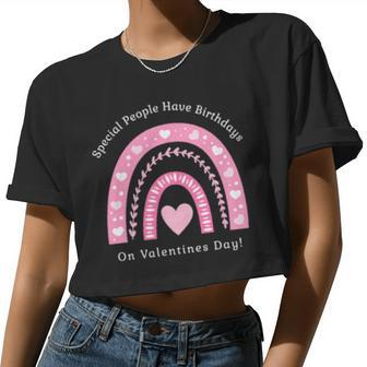Valentine Birthday Party Girls Valentines Day Rainbow Women Cropped T-shirt - Monsterry CA