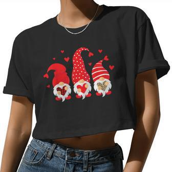 Valentine Gnomes Holding Heart Leopard Happy Valentine Girls Women Cropped T-shirt - Monsterry UK