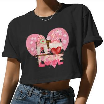 Valentine Gnomes Holding Hearts Valentines Day Gnome Love Classic Women Women Cropped T-shirt - Monsterry DE