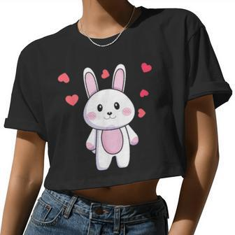 Valentines Couple Bunny Heart Matching For Female Girls Women Cropped T-shirt - Monsterry