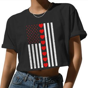 Valentines Day American Flag Hearts Boys Girls Kids Women Cropped T-shirt - Monsterry DE