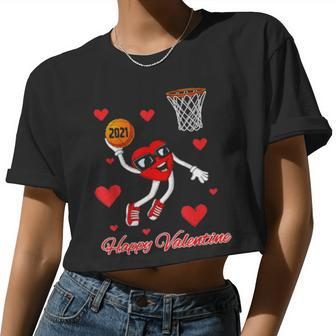 Valentines Day Heart Dunking Basketball Boys Girls Women Cropped T-shirt - Monsterry