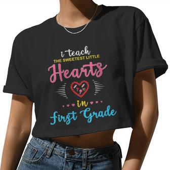 Valentines Day Teacher First 1St Gradecute Hearts Teach Women Cropped T-shirt - Monsterry UK