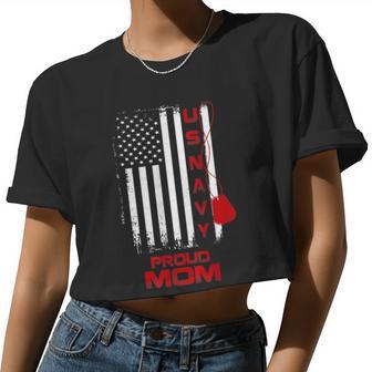 Veteran Us Navy T Usa Flag Veteran's Mom Women Cropped T-shirt - Monsterry CA