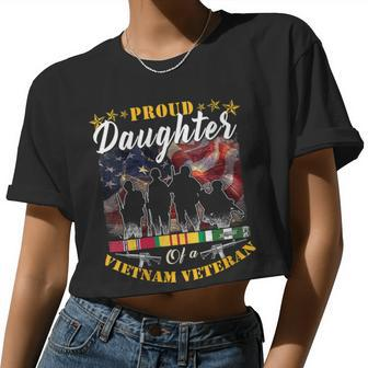 Veteran Veterans Day Womens Proud Daughter Of A Vietnam Veteran 55 Navy Soldier Army Military Women Cropped T-shirt - Monsterry AU