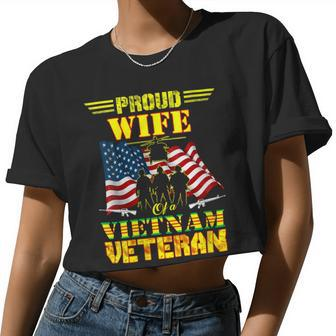 Veteran Veterans Day Womens Proud Wife Of A Vietnam Veteran For 70 Navy Soldier Army Military Women Cropped T-shirt - Monsterry CA