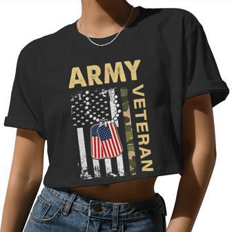 Veteran Vets Vintage Army Veteran Day American Flag Women Men Veterans Women Cropped T-shirt - Monsterry CA