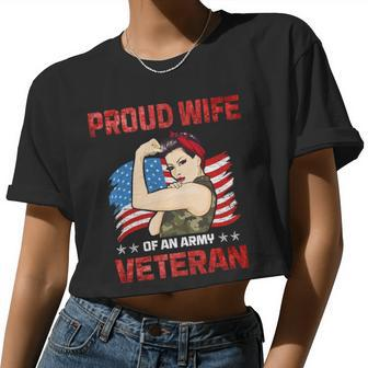 Veteran Vets Womens 4Th Of July Celebration Proud Wife Of An Army Veteran Spouse Veterans Women Cropped T-shirt - Monsterry DE