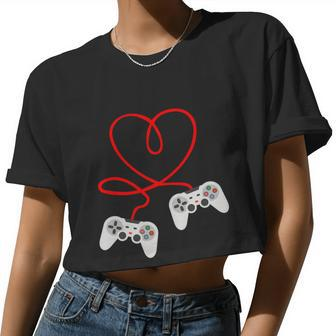Video Gamer Valentines Day Tshirt With Controllers Heart Women Cropped T-shirt - Monsterry