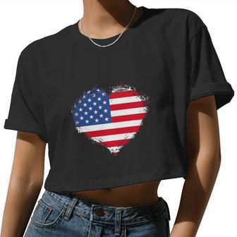 Vintage 4Th Of July Fourth Usa Patriotic Heart Women Cropped T-shirt - Monsterry AU