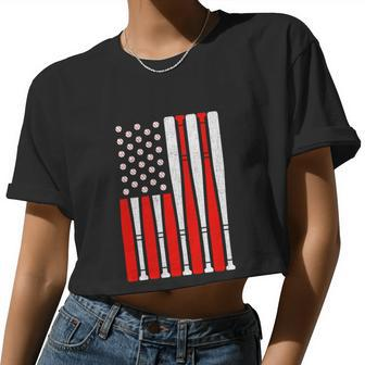 Vintage American Flag Baseball For 4Th Of July Women Cropped T-shirt - Monsterry