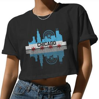 Vintage Chicago Illinois Flag Skyline Women Women Cropped T-shirt - Monsterry AU