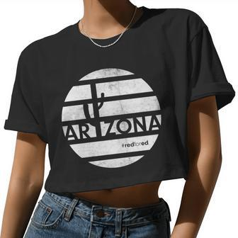 Vintage Red For Ed Arizona Cactus Women Cropped T-shirt - Monsterry CA
