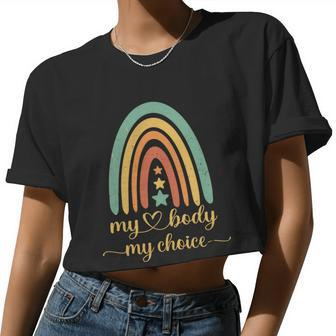 Vintage Stars Rainbow Pro Roe My Body My Choice Women Cropped T-shirt - Monsterry