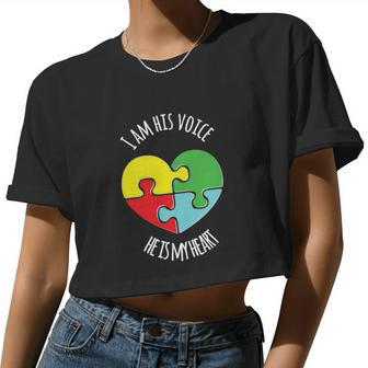 I Am His Voice Autism Awareness Mom Parent Dad Women Cropped T-shirt - Monsterry