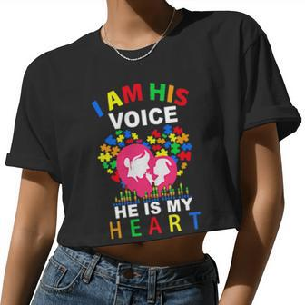 I Am His Voice He Is My Heart Autism Awareness Mom Women Cropped T-shirt - Monsterry AU