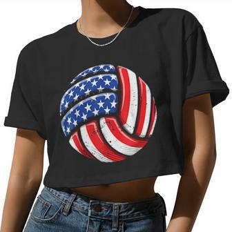 Volleyball Ball 4Th Of July Boys Girls American Flag Women Cropped T-shirt - Monsterry