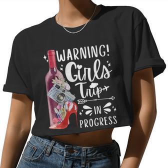 Warning Girls Trip In Progress 2024 Matching Vacation Squad Women Cropped T-shirt - Monsterry