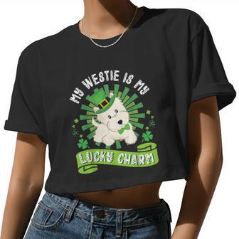 My Westie Dog Is My Lucky Charm Happy St Patrick Day Dad Mom Women Cropped T-shirt - Monsterry