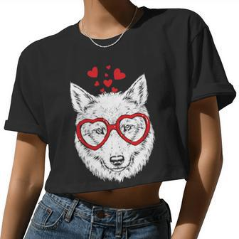 Wolf Sunglasses Love Cute Wolf Valentine Heart Classic Women Women Cropped T-shirt - Monsterry
