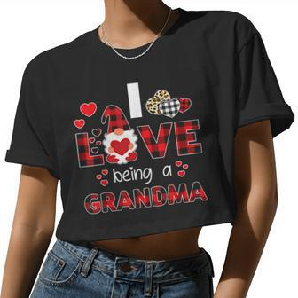 Women I Love Being A Grandma Gnome Plaid Valentines Day Women Cropped T-shirt - Monsterry