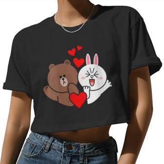 Womens Brown Bear Cony Bunny Rabbit Love & Kisses For You Valentine Women Cropped T-shirt - Monsterry DE