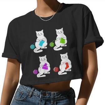 Womens Cats Yarn Cat Quilting Cat Crotches Cat Women Cropped T-shirt - Monsterry AU