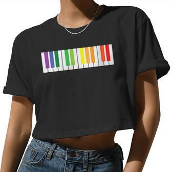 Womens Cool Rainbow Piano Lgbt Pride Musician Women Cropped T-shirt - Monsterry