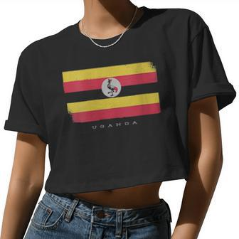 Womens Flag Of Uganda Grunge Distressed Women Cropped T-shirt - Monsterry AU