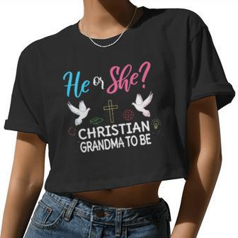 Womens Gender Reveal He Or She Nana To Be Christian Future Grandma Women Cropped T-shirt - Monsterry UK