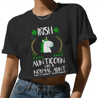 Womens Irish Aunticorn Aunt Unicorn St Patricks Day Women Cropped T-shirt - Monsterry