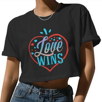 Womens Love Wins Gay Lesbian Rainbow Line Support Lgbt Pride Women Cropped T-shirt - Monsterry