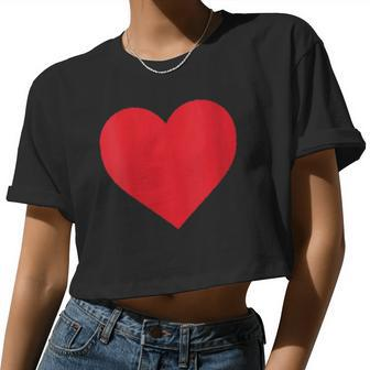 Womens Short Sleeve Red Heart Valentine's Day Girls Women Cropped T-shirt - Monsterry