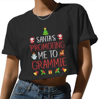 Womens Santa's Promoting Me Grammie Grandma Cute Xmas Announce Women Cropped T-shirt - Monsterry CA