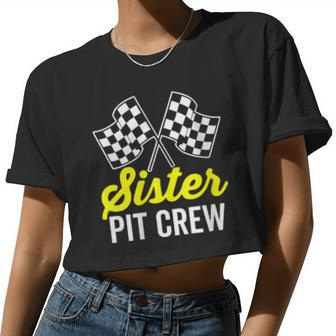 Womens Sister Pit Crew For Racing Party Costume Dark Women Cropped T-shirt - Monsterry UK