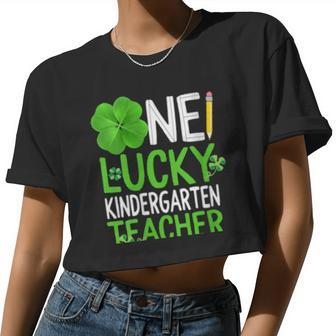 Womens St Patricks One Lucky Kindergarten Teacher Shamrock Irish Women Cropped T-shirt - Monsterry