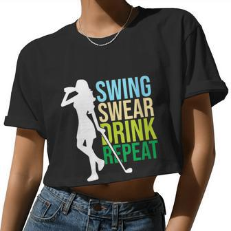 Womens Swing Swear Drink Repeat Love Golf Women Cropped T-shirt - Monsterry DE