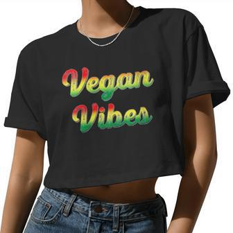 Womens Vegan Vibes Rasta Colors Retro Distressed Vegan Women Cropped T-shirt - Monsterry