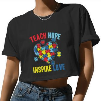 World Autism Awareness Cute Puzzle Piece Teacher Women Cropped T-shirt - Monsterry UK