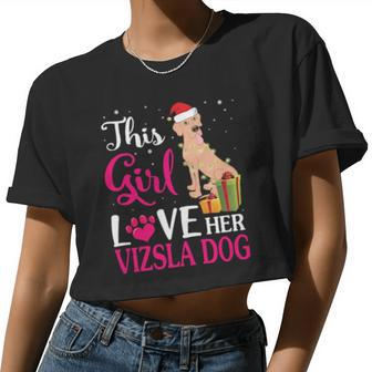 Xmas This Girl Love Her Vizsla Dog Reindeer Hat Snow Women Cropped T-shirt - Monsterry