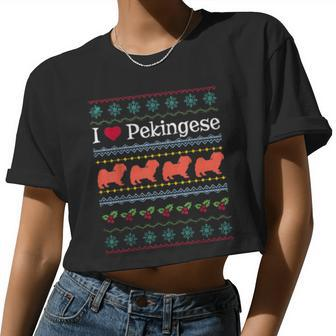 Xmas Pekingese Ugly Dogs Mom Dad Women Cropped T-shirt - Monsterry