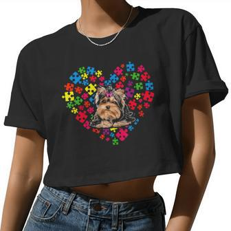Yorkshire Terrier Autism Awareness For Dog Mom And Dad Women Cropped T-shirt - Monsterry UK