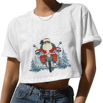 Biker Santa Claus On Motorcycle Christmas Biking Ride Women Cropped T-shirt - Monsterry CA