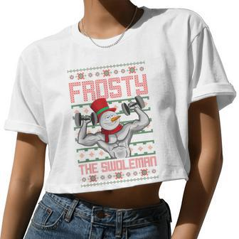 Frosty The Swoleman Snowman Workout Christmas Gym Women Cropped T-shirt - Monsterry