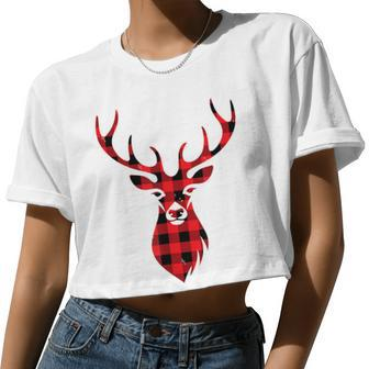 Christmas Idea Deer Red Plaid Family Matching Women Cropped T-shirt - Monsterry UK