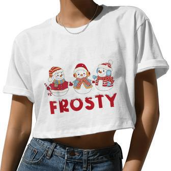 Stay Frosty Snowman Snow Retro Christmas Xmas Happy Holiday Women Cropped T-shirt - Monsterry CA