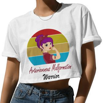 Arteriovenous Malformation Strong Women Vintage Burgundy Ribbon Arteriovenous Malformation Support Arteriovenous Malformation Awareness Women Cropped T-shirt - Monsterry