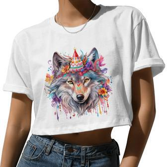 Birthday Wolf Portrait Party Wolves Lover Cute Girls Themed Women Cropped T-shirt - Monsterry UK