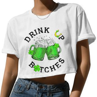 Bitches Drink Up St Patrick's Day Beer Lover Womens Women Cropped T-shirt - Monsterry